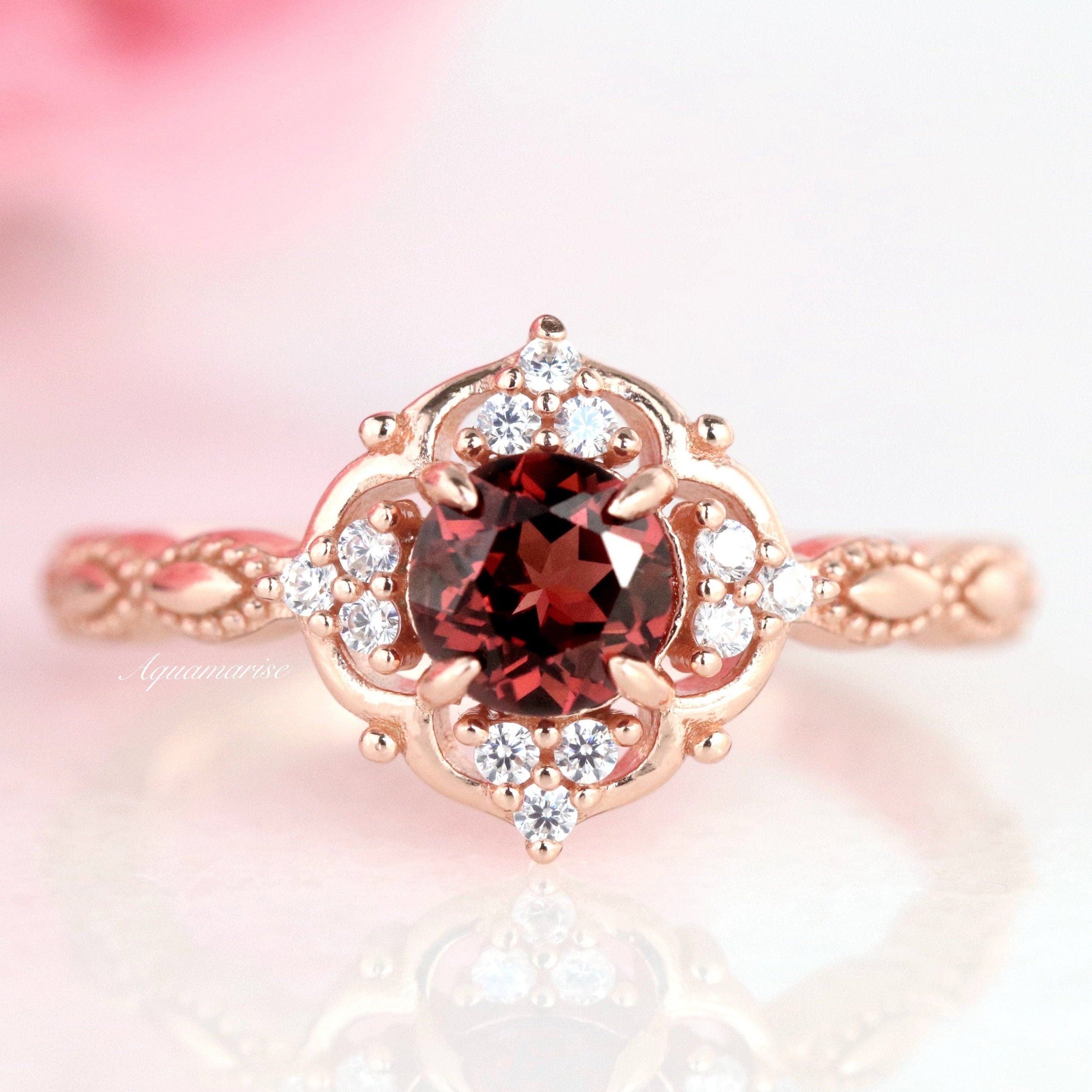 Claire Garnet Ring 14K Rose Gold Vermeil - Elegant Birthstone Jewelry for Women, Perfect for Valentine's Day, Anniversary & Special Occasions