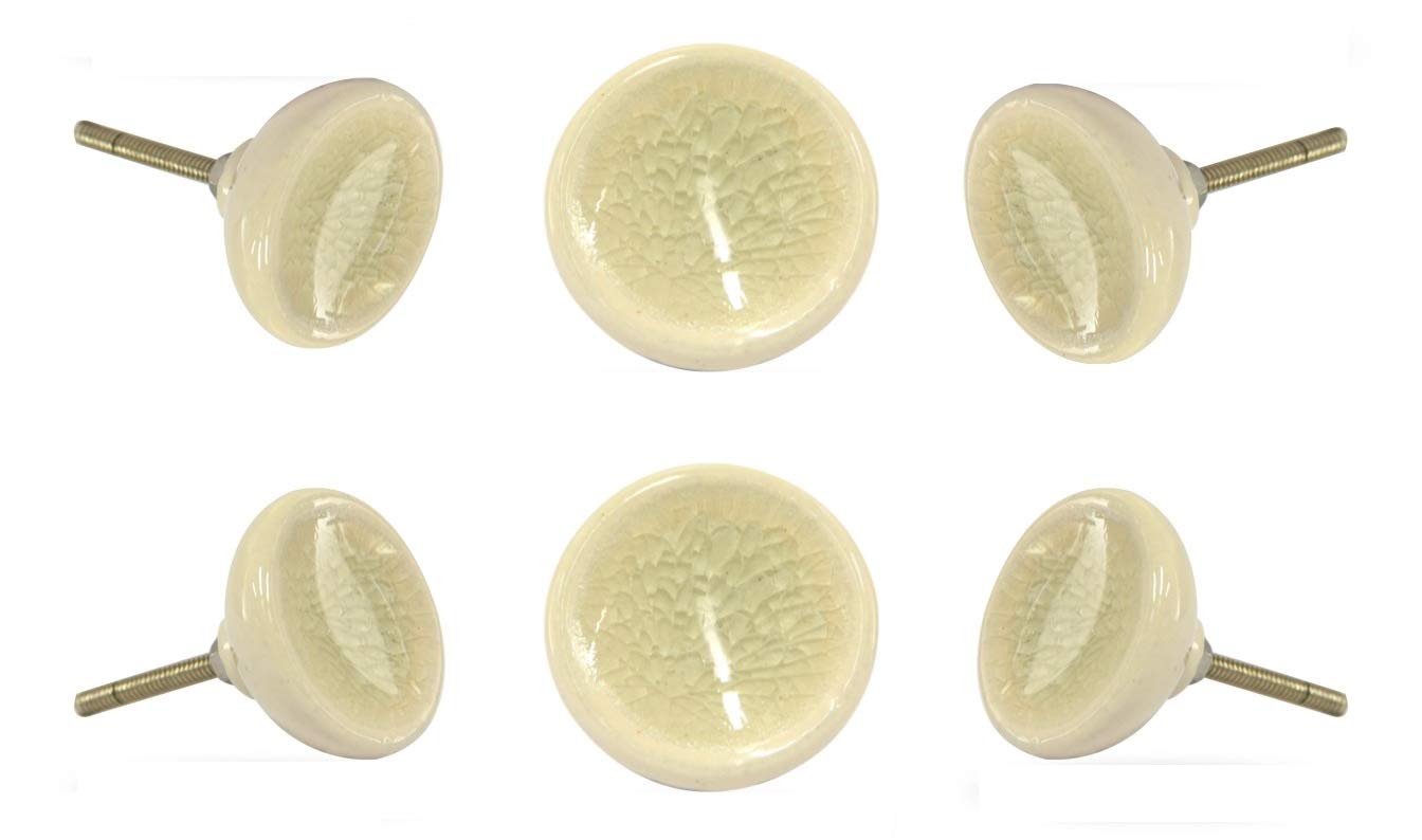 TRINCA-FERRO Set of 6 Off White Ceramic Cabinet Knobs - Decorative Drawer Pulls for Dresser, Kitchen, Bathroom & Bedroom - Interior & Exterior Use - Perfect for Home Renovation & DIY Projects