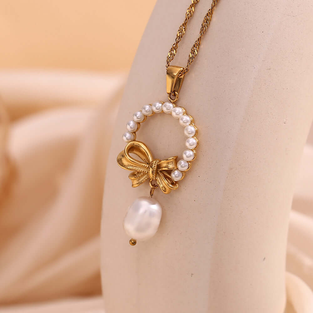 Elegant Pearl Bow Pendant Necklace for Women - Dainty Jewelry Gift for Her | Perfect for Weddings, Parties & Special Occasions | N3307