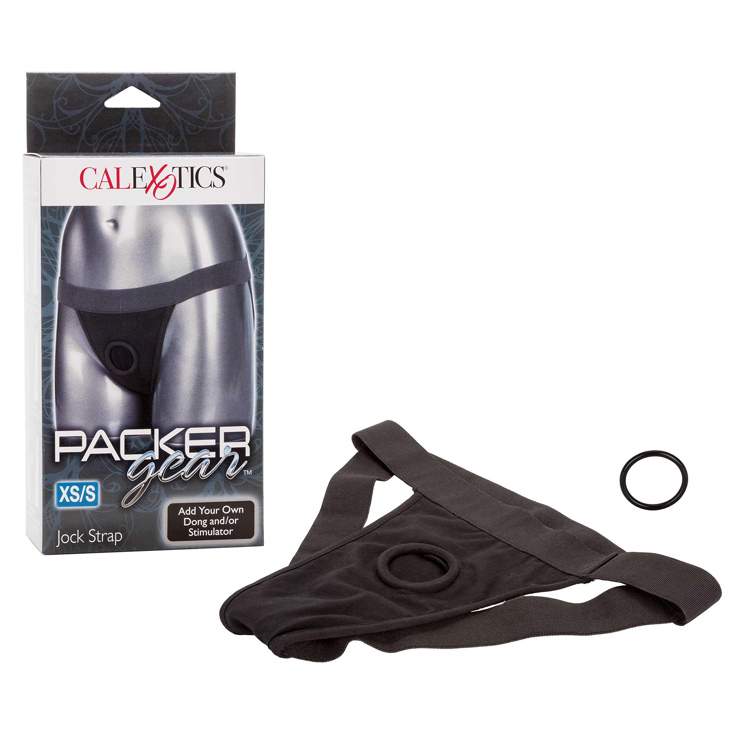 CalExotics Packer Gear Black Jock Strap Harness - Premium Adult Strap-On for Couples & Solo Play | XS/S Size | Enhance Intimacy & Role Play Scenes