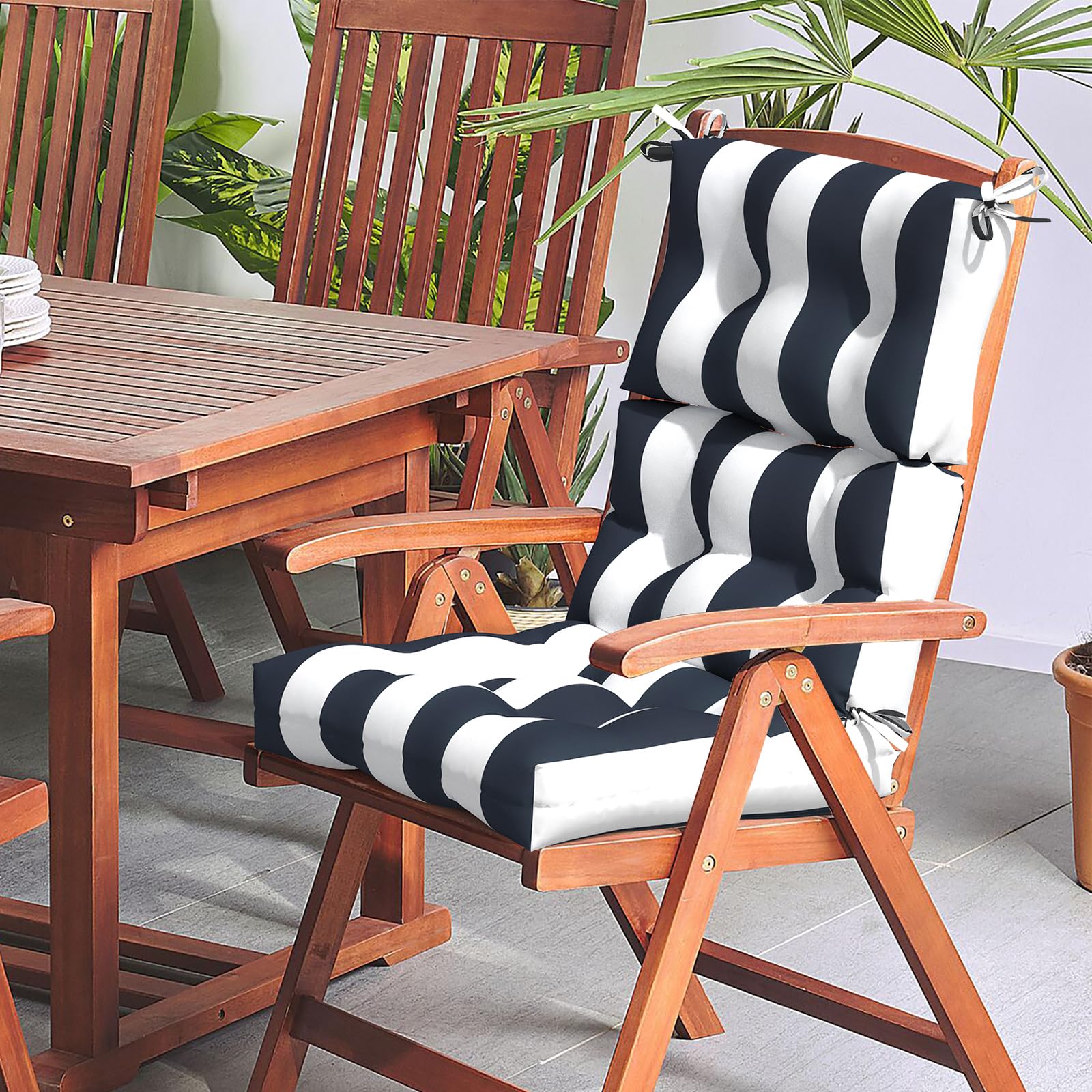 **LVTXIII 2-Pack Outdoor High Back Cushions – Tufted Patio Seat & Back Chair Cushions with Ties, Water-Resistant Replacement Pads for Outdoor Furniture (44”L x 22”W, Set of 2, Cabana Navy) – Perfect for Poolside Lounging, Garden Chairs & Patio Decor**