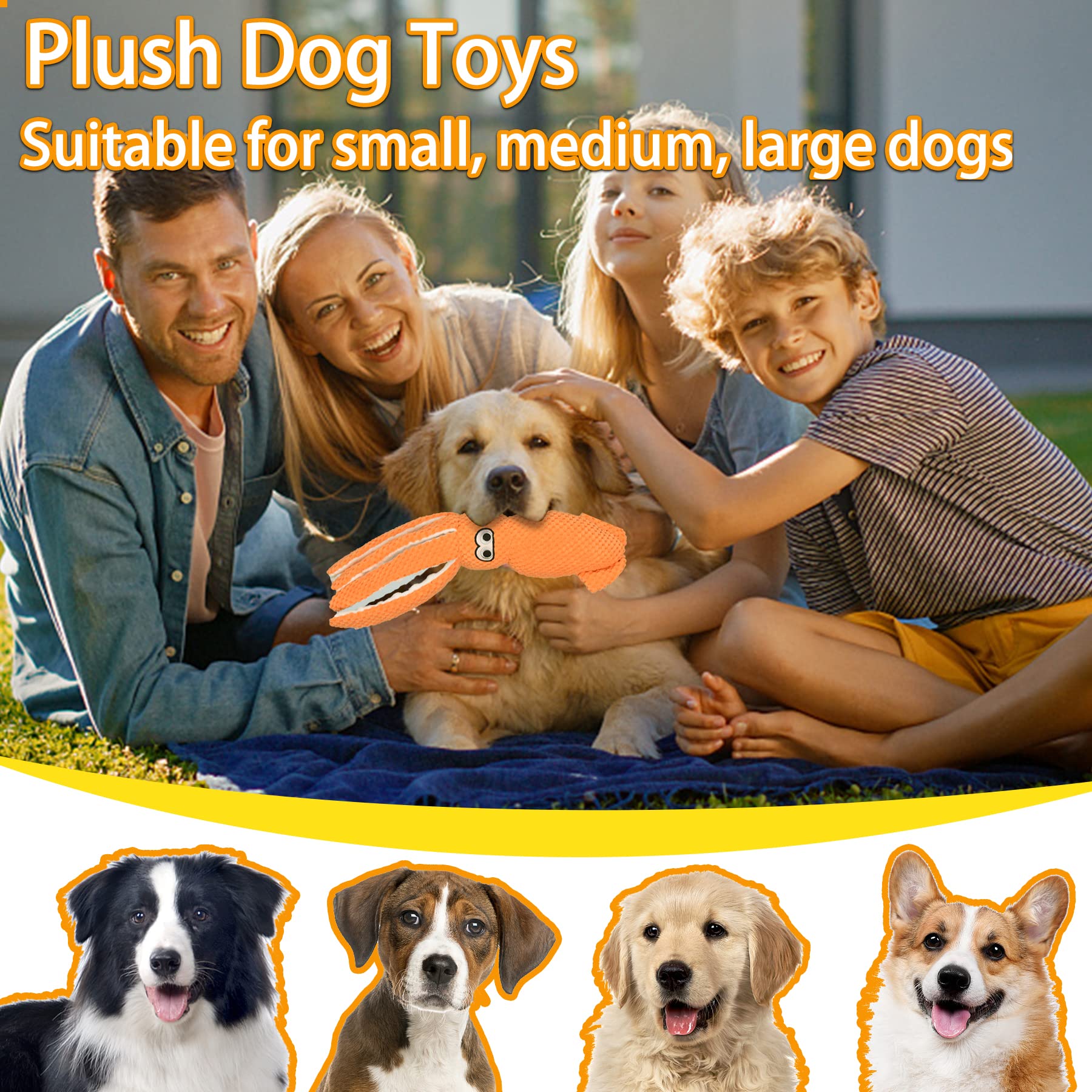 **SUNKYPUP Durable Squeaky Plush Dog Toys for Small, Medium & Large Dogs - Chew-Proof Puppy Toys for Aggressive Chewers, Interactive Play & Training (Orange)**    *Perfect for indoor play, outdoor fetch, teething puppies, and keeping large breeds entertained.*