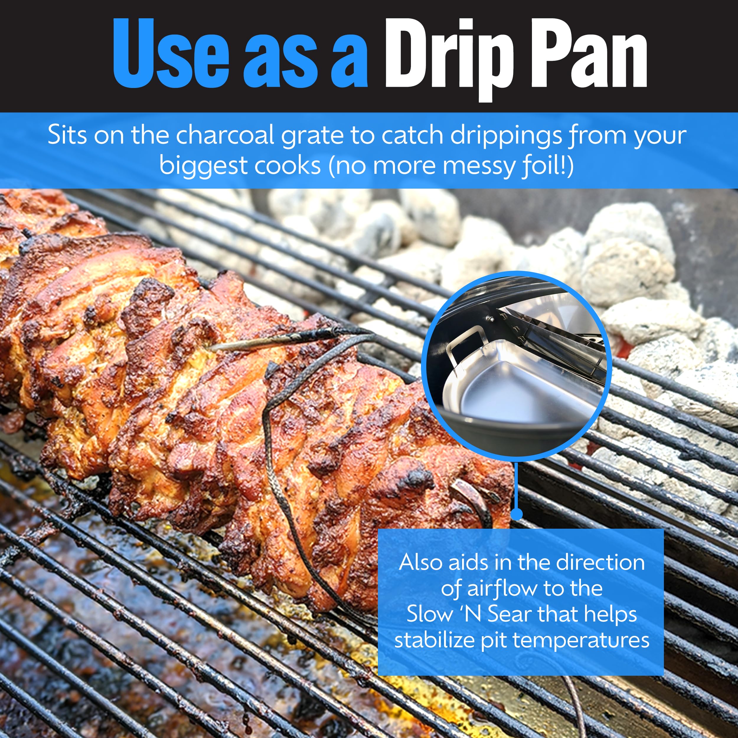 SnS Grills Drip 'N Griddle Pan - 3-in-1 Stainless Steel BBQ Grill Accessory for Searing, Dripping & Griddling | Fits 22