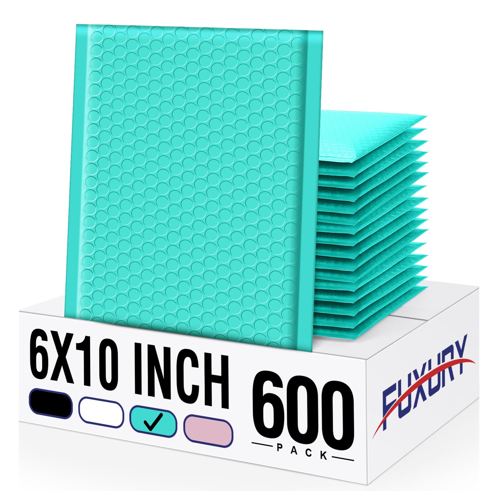 Fuxury 6x10 Inch Bubble Mailers 600 Pack - Teal Padded Shipping Envelopes, Usable Size 6x9