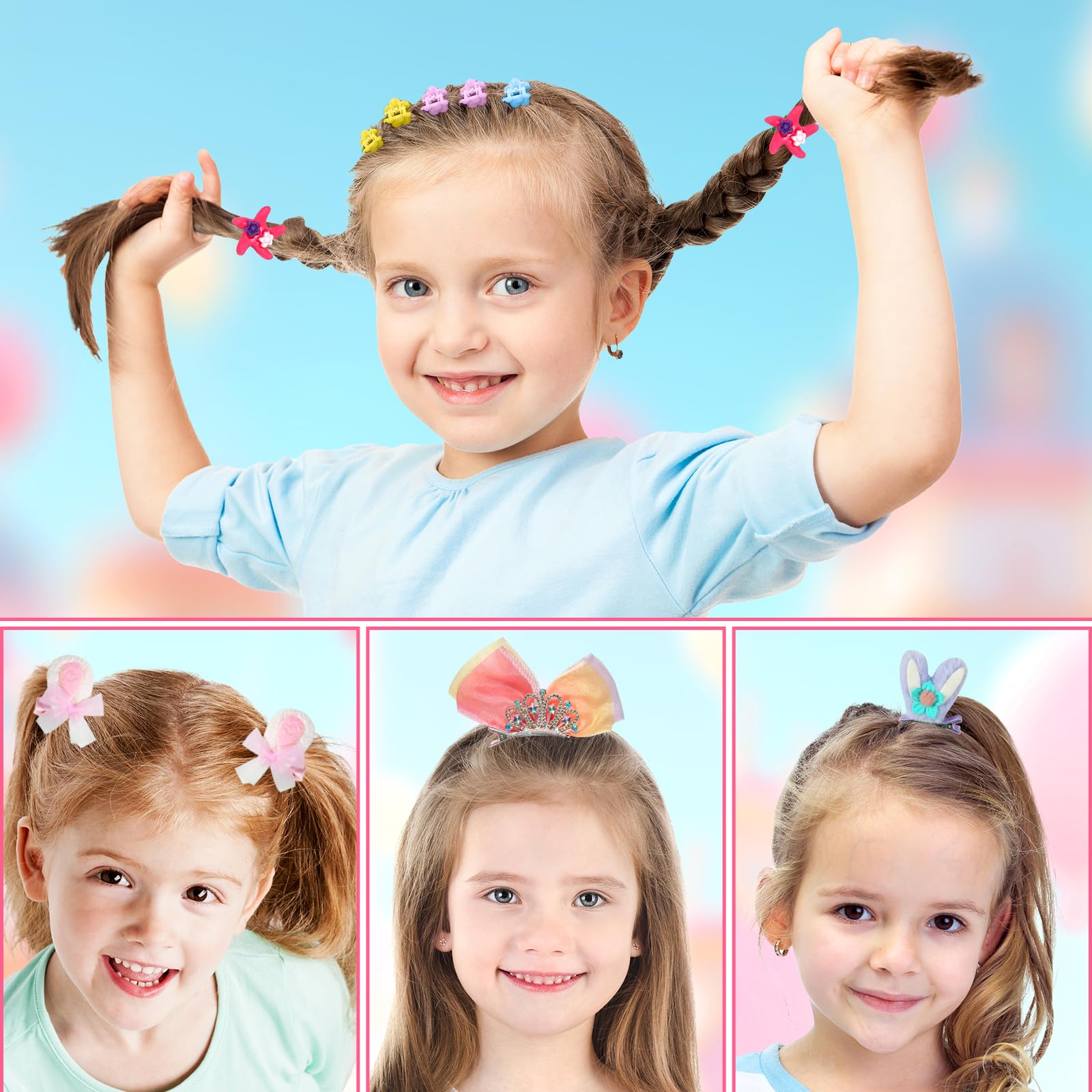 56PCS Girls Hair Clips Set - Cute Bunny Ear Barrettes, Bows & Hair Accessories for Toddlers Ages 3-8 | Perfect for School, Parties & Daily Styling