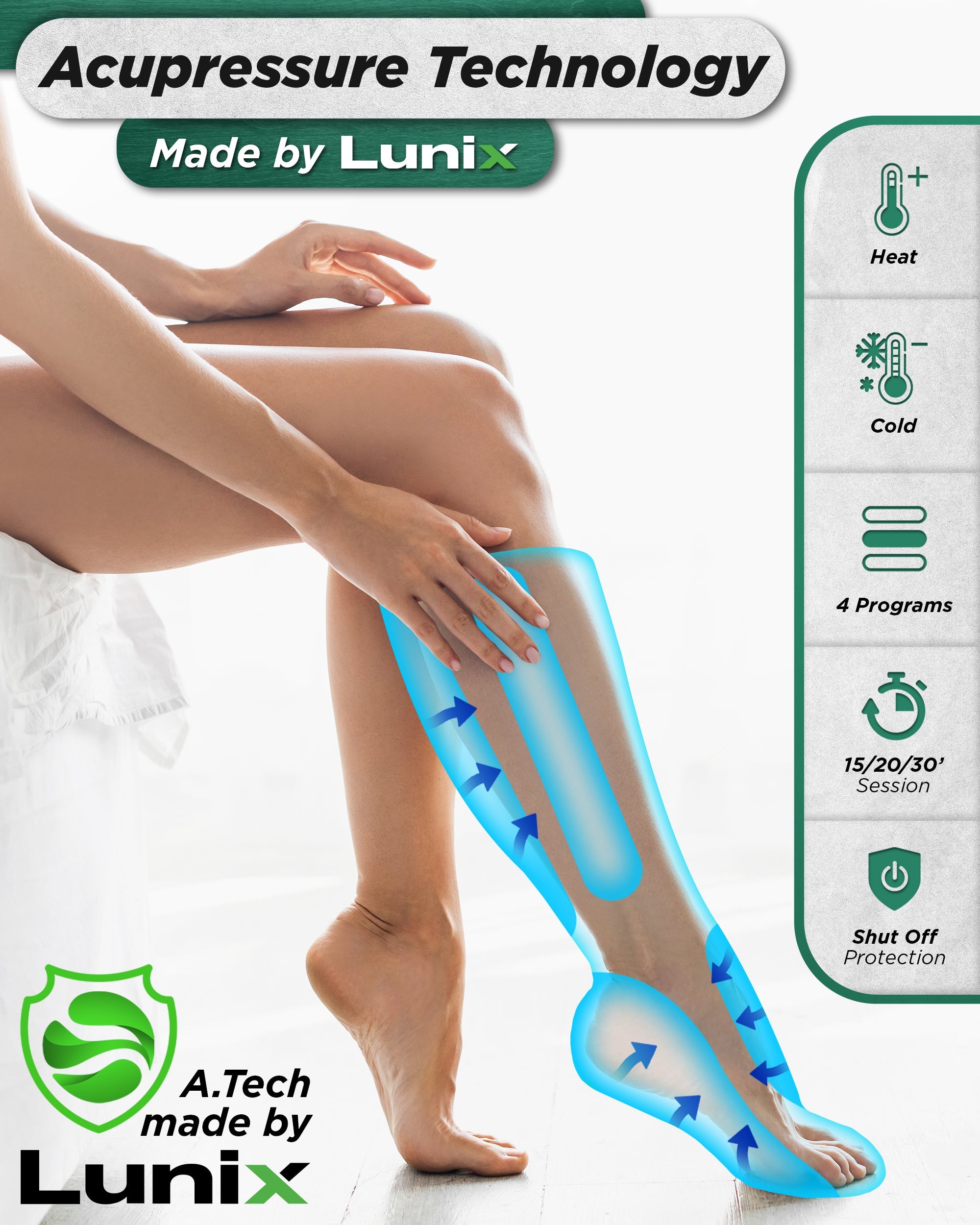 LX1 Foot and Calf Compression Massager for Pain Relief - Black - Ideal for Athletes, Office Workers & Travelers to Improve Circulation & Reduce Swelling
