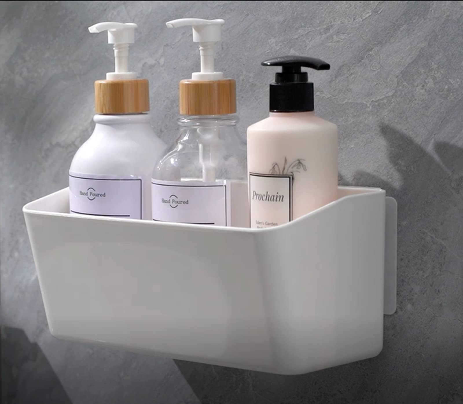 Adhesive Shower Caddy Shelf - No Drill Bathroom Organizer, Wall Mounted Plastic Shower Basket for Bathroom & Kitchen Storage - Perfect for Shampoo, Soap & Sponge Organization in Showers, Bathtubs or Kitchen Countertops