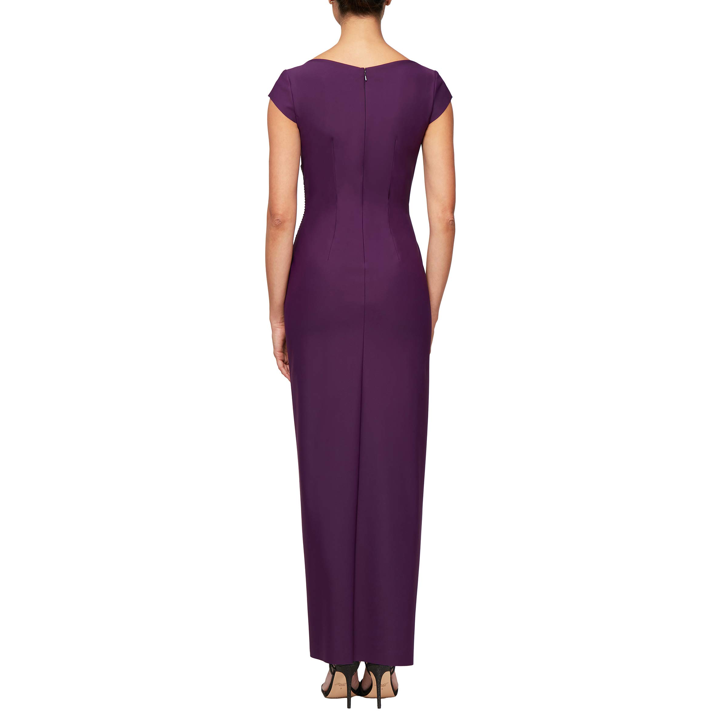 Alex Evenings Women's Slimming Long Cap Sleeve Beaded Dress - Elegant Formal Gown for Evening Parties, Weddings & Special Occasions