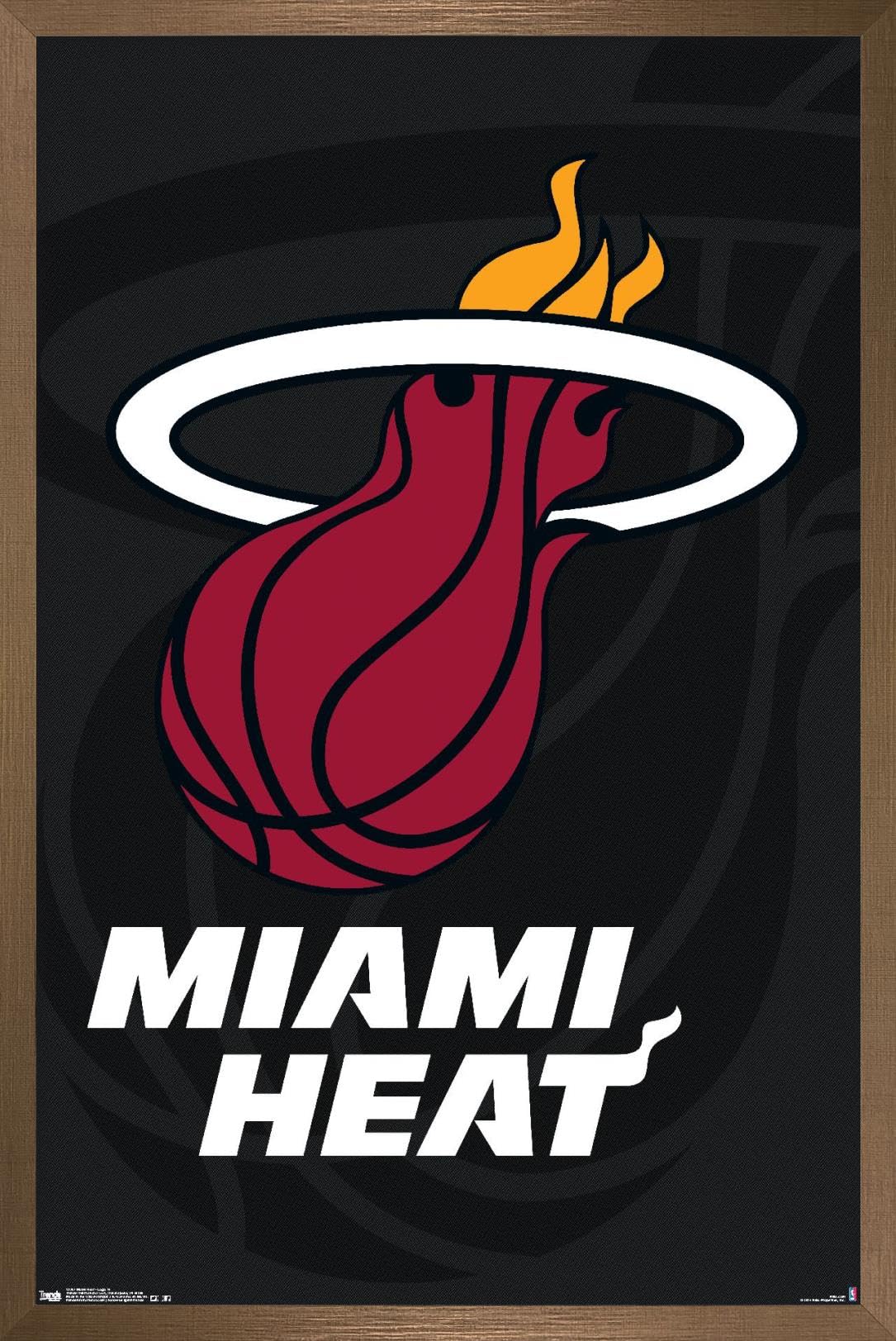 NBA Miami Heat Logo Wall Poster - 14.725 x 22.375 Inches Bronze Framed Sports Decor for Man Cave, Game Room & Office | Officially Licensed NBA Merchandise