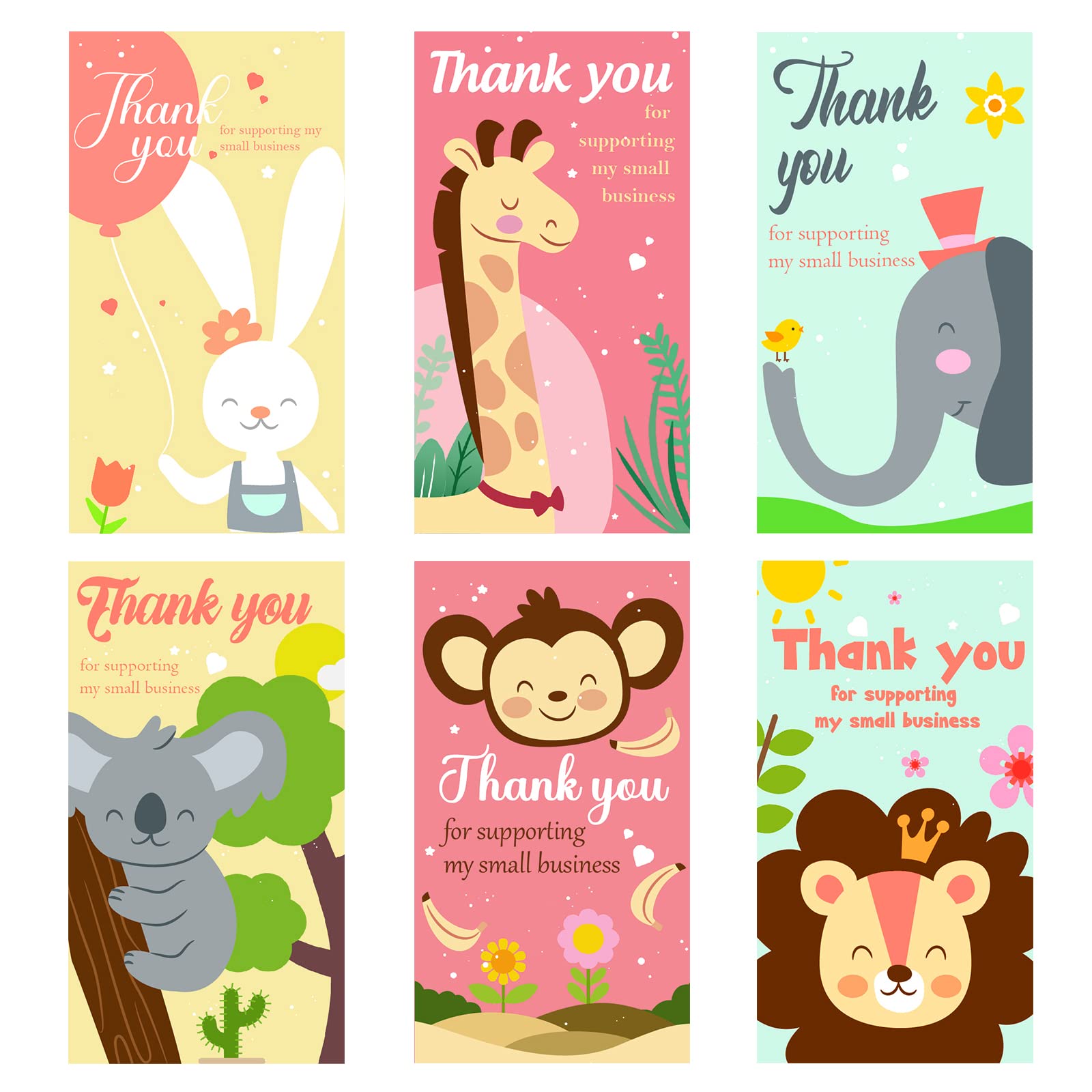 150Pcs Small Business Thank You Cards - 6 Cute Animal Designs, 2x3.5 Inch Mini Appreciation Cards for Retailers & Shop Owners - Perfect for Customer Gifts, Etsy Sellers & Small Business Marketing