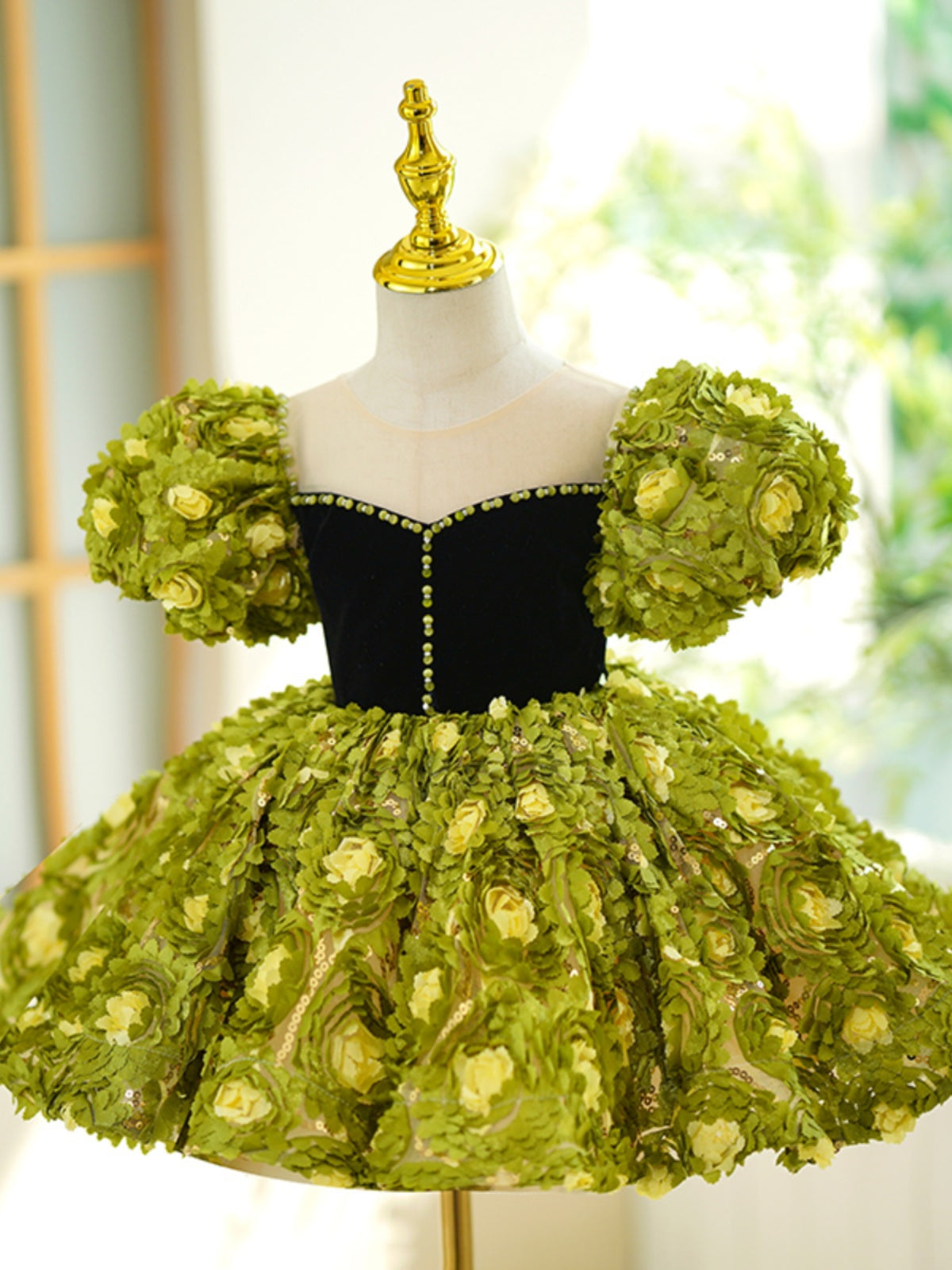 Adorable Baby Girl Toddler Flower Green Princess Birthday Dress - Perfect for 1st Birthday, Photo Shoots & Special Occasions