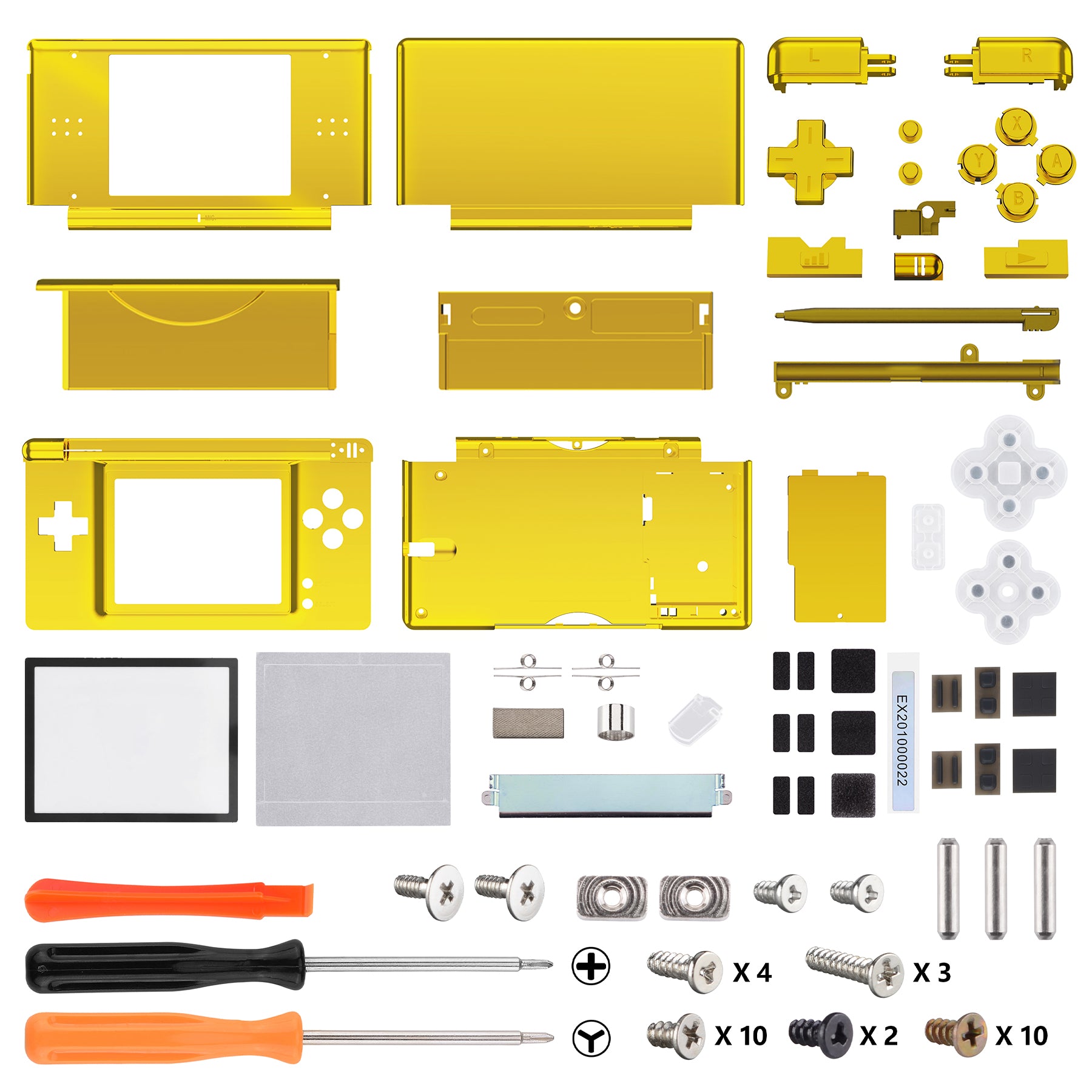 eXtremeRate Chrome Gold Replacement Full Housing Shell for Nintendo DS Lite - Custom Handheld Console Case Cover with Buttons & Screen Lens (Console NOT Included) DSLD4001 | Perfect for Gaming Enthusiasts & DIY Modders