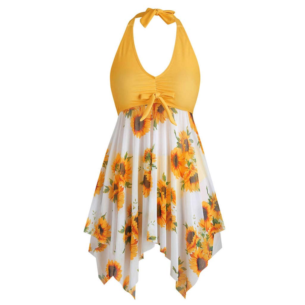 Plus Size Tankini Swimsuits for Women - Floral Print Two Piece Swimdress with Strappy Back & Shorts | Comfortable Swimwear for Beach, Pool & Vacation