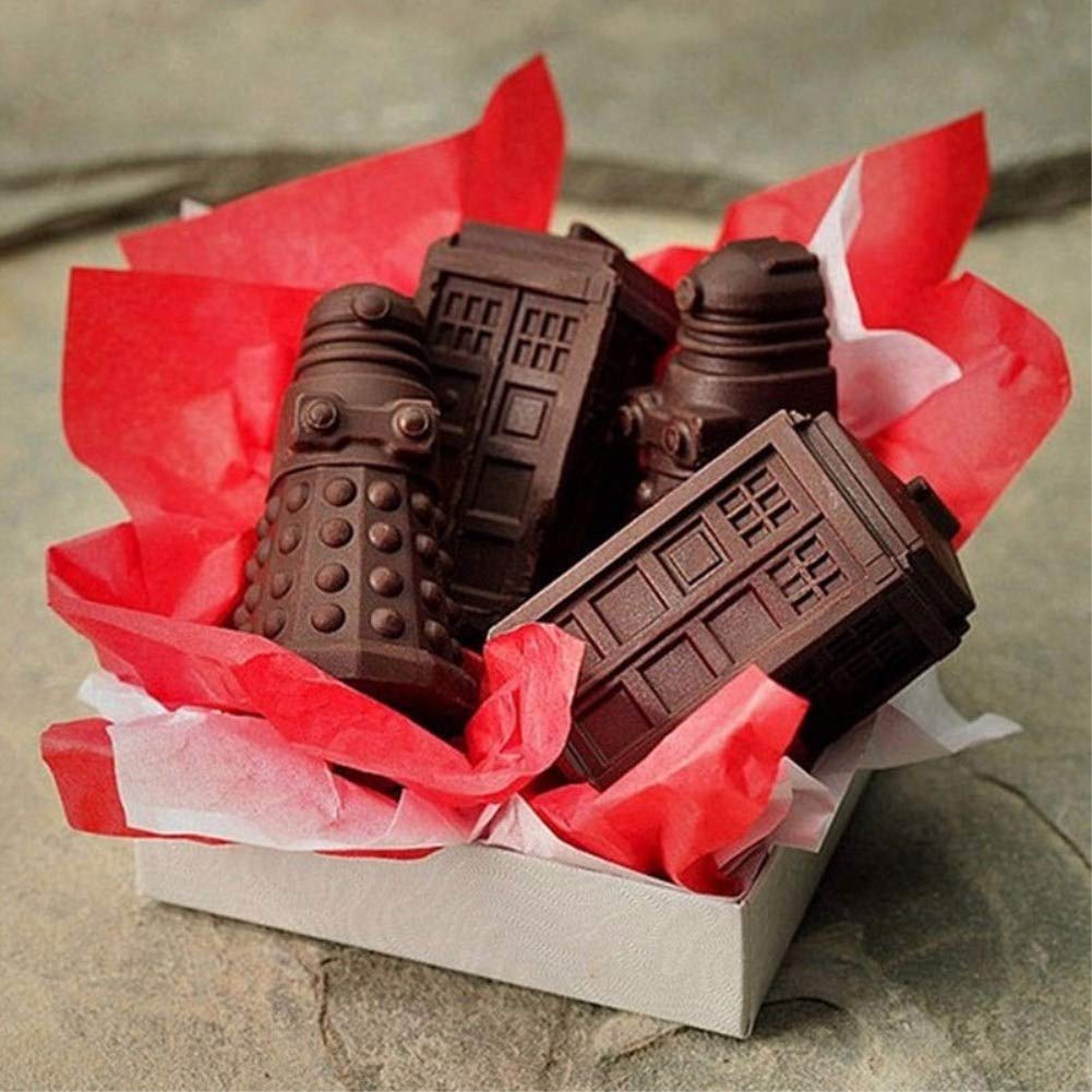 Spespo Silicone Ice Cube Tray & Chocolate Candy Cookie Mold Maker - Tardis & Daleks Shape - Perfect for Cocktails, Baking & Party Treats - BPA Free Flexible Reusable