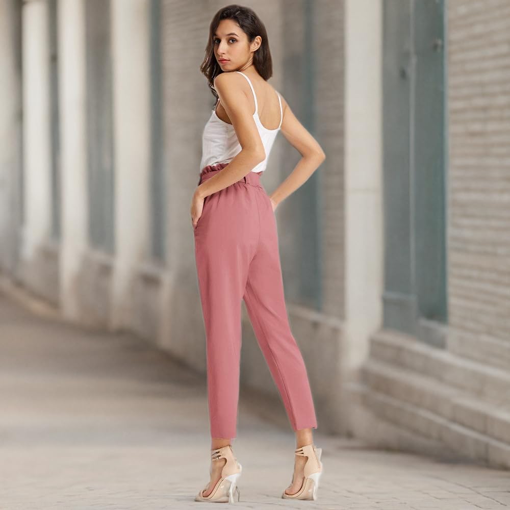 GRACE KARIN Women's High Waisted Paper Bag Pants - Slim Fit Office Work Pencil Pants for Business Casual & Professional Wear - Perfect for Office, Meetings and Daily Commute