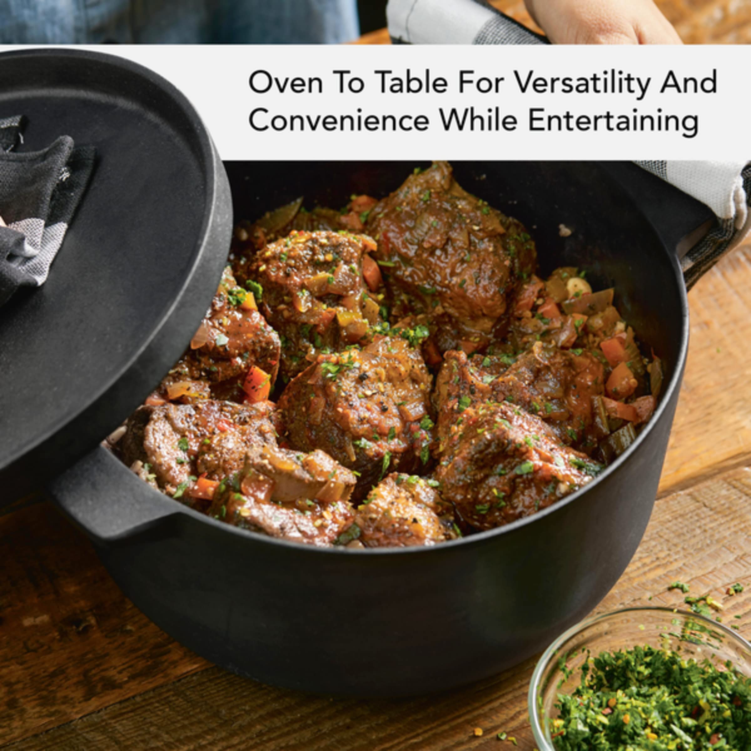 KitchenAid 6 Quart Seasoned Cast Iron Dutch Oven - Black Enameled Pot for Braising, Stewing & Baking | Perfect for Soups, Bread & Camping Meals