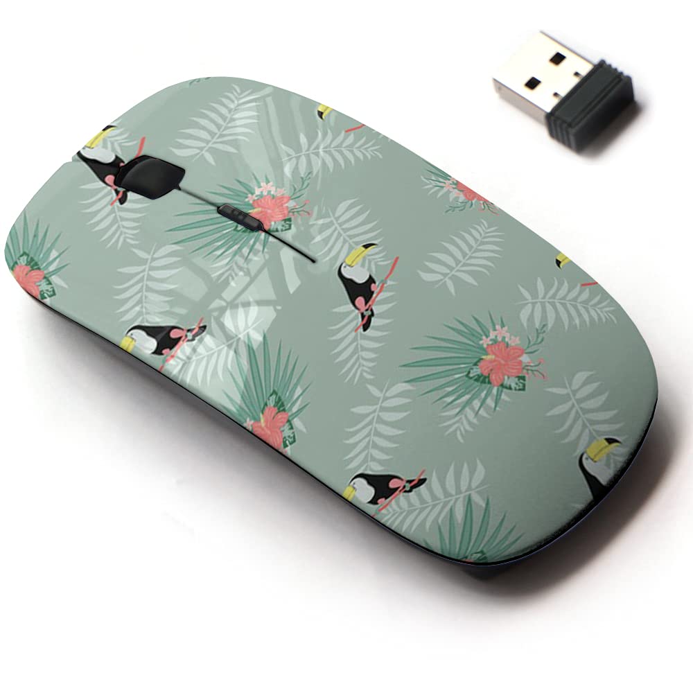 2.4G Wireless Mouse with Cute Tropical Toucan Flower Design - Ergonomic Computer Mouse for Laptops, Desktops, PC, Mac - Includes Nano USB Receiver - Perfect for Office, Home, Gaming & Travel Use