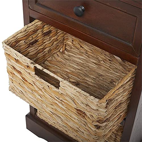 Urban Designs 7767169 Malibu 3-Drawer Nightstand with Wicker Baskets - Medium Coffee Finish - Bedside Table for Bedroom, Living Room, or Guest Room Storage