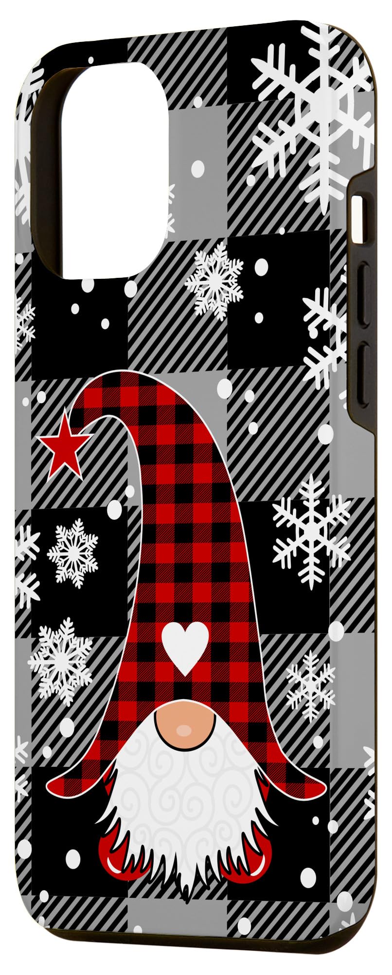 iPhone 12 Pro Max Christmas Case - Buffalo Plaid Design with Gnomes, Snowflakes & Santa | Holiday Gift, Winter Protection for Your Phone