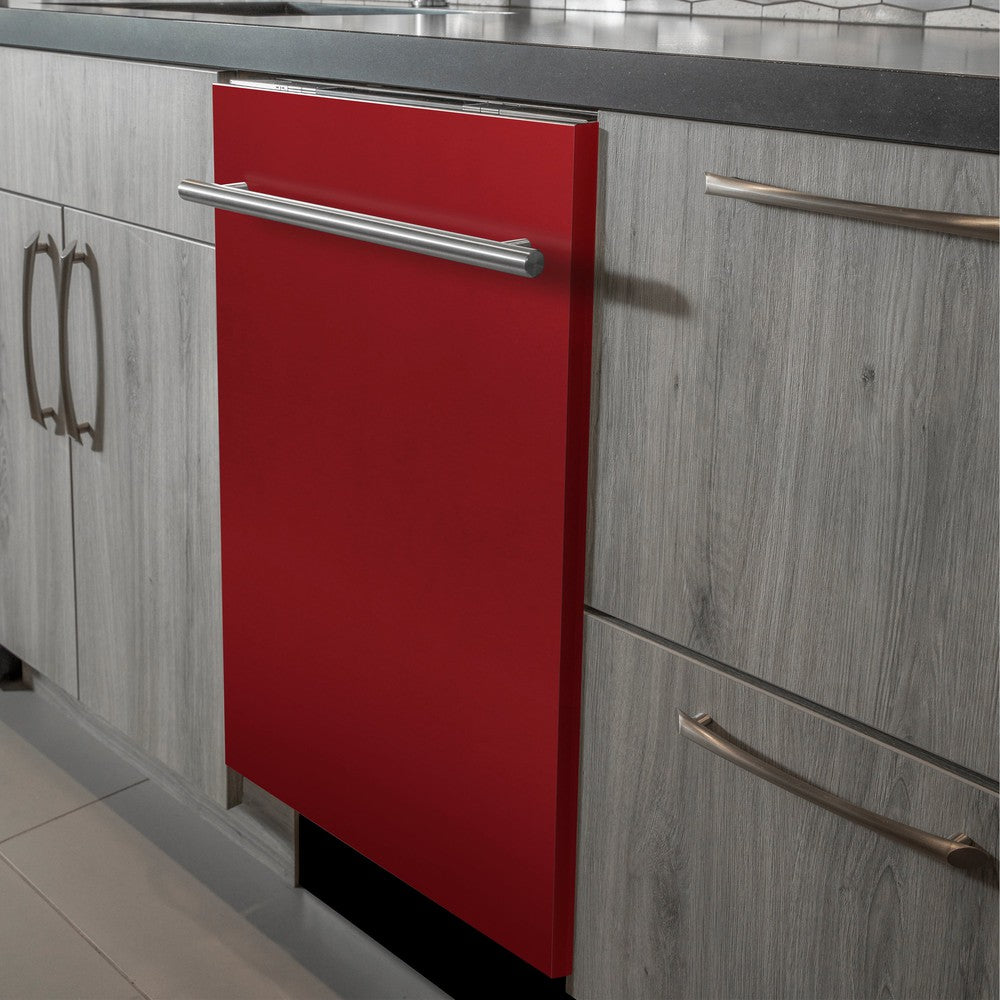ZLINE 24 Inch Built-In Dishwasher with Red Gloss Finish, Stainless Steel Tub & Modern Handle - Ultra Quiet 52dBa for Kitchens, Restaurants & Small Spaces