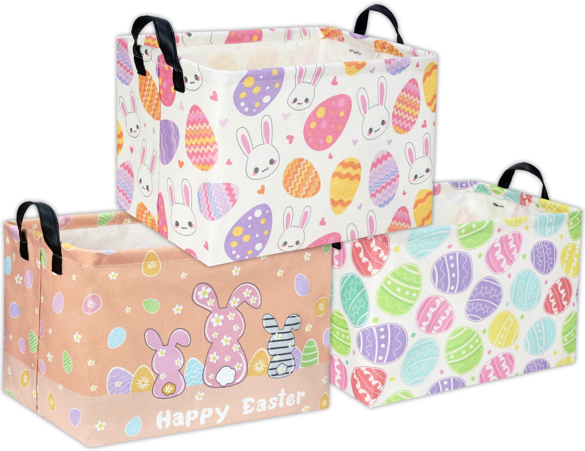 3-Pack Pink Bunny Easter Baskets - Empty Rectangular Storage Bins for Kids Toys, Baby Boy Gifts & Home Decor | Easter Room Organizer, Party Favors & Holiday Storage Solutions