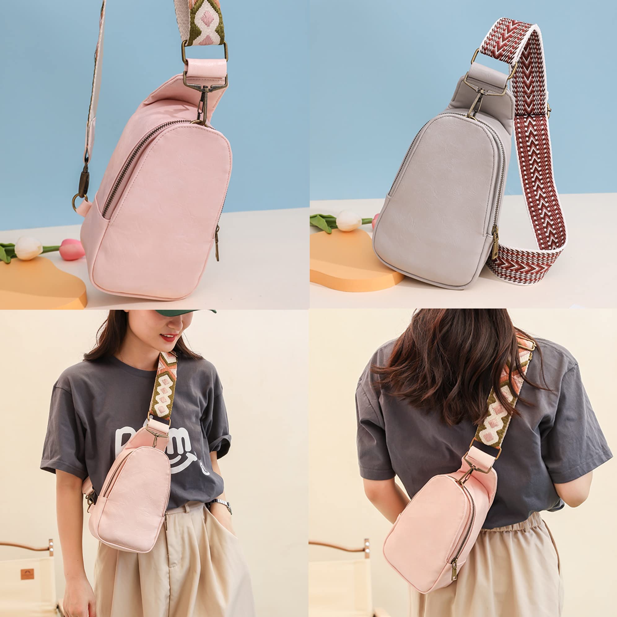 Bohemian Crossbody Sling Bag for Women & Men - Adjustable PU Leather Chest Bag | Perfect for Daily Use, Travel & Outdoor Activities