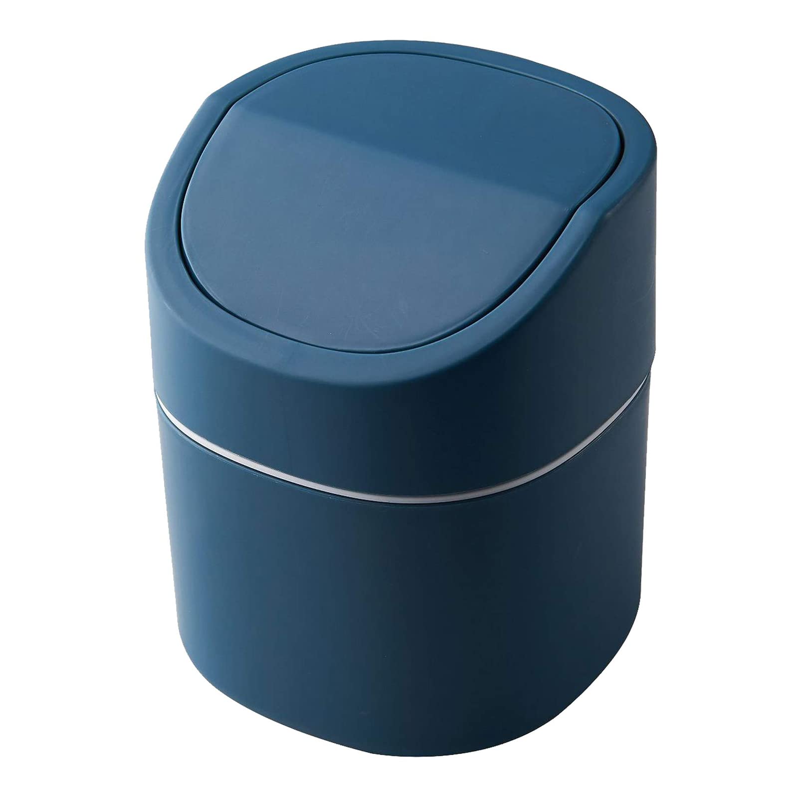 Mini Trash Can with Lid - 2L Small Waste Bin for Bathroom Vanity, Office Desk, Bedroom & Coffee Table - Perfect for Cotton Rounds, Makeup Sponges, Tissues Disposal - Square Swing Top Design in Blue - Ideal for Home, Office & Travel Use