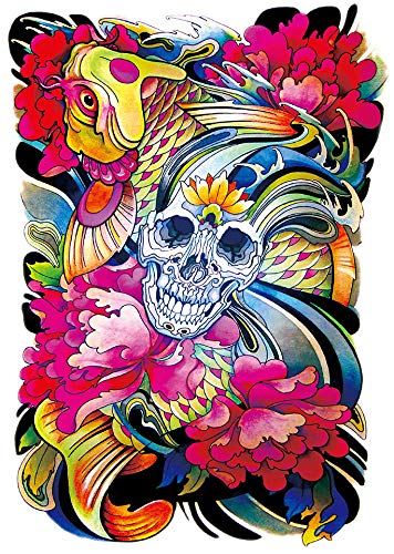 3D Temporary Tattoo Stickers - Realistic Fake Tattoos for Adults & Kids - Waterproof Full Back Flower Elephant Design (34X48cm) - Perfect for Arms, Legs & Shoulders - Great for Parties, Halloween & Body Art
