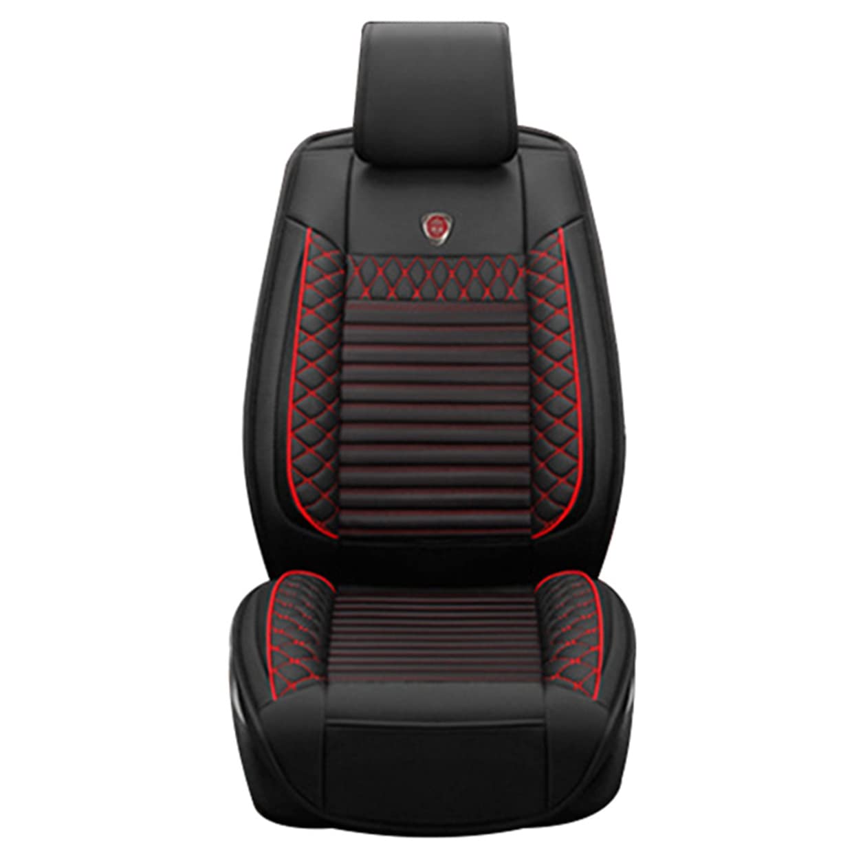 Custom PU Leather Car Seat Covers for Ford F150/Edge/Explorer/Ecosport/Escape/Fiesta/Focus/Mondeo/Mustang/Kuga - 5-Seat Full Set with Needlework Design, Black & Red - Perfect for Road Trips, Daily Commuting & Interior Protection