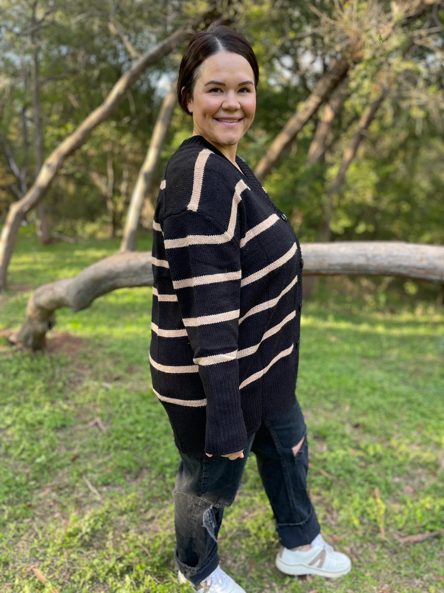 Brooks Striped Cardigan for Women - Soft Knit Long Sleeve Open Front Sweater | Perfect for Fall & Winter Layering, Office Wear & Casual Outfits