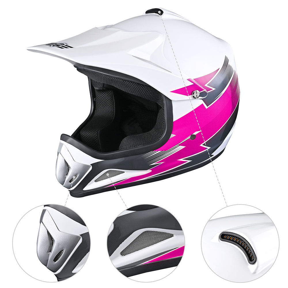 TheLAShop H VEN12 Youth Dirt Bike Helmet - DOT Approved, Lightweight & Ventilated - Perfect for Kids Motocross, ATV Riding & Off-Road Adventures (Pink)