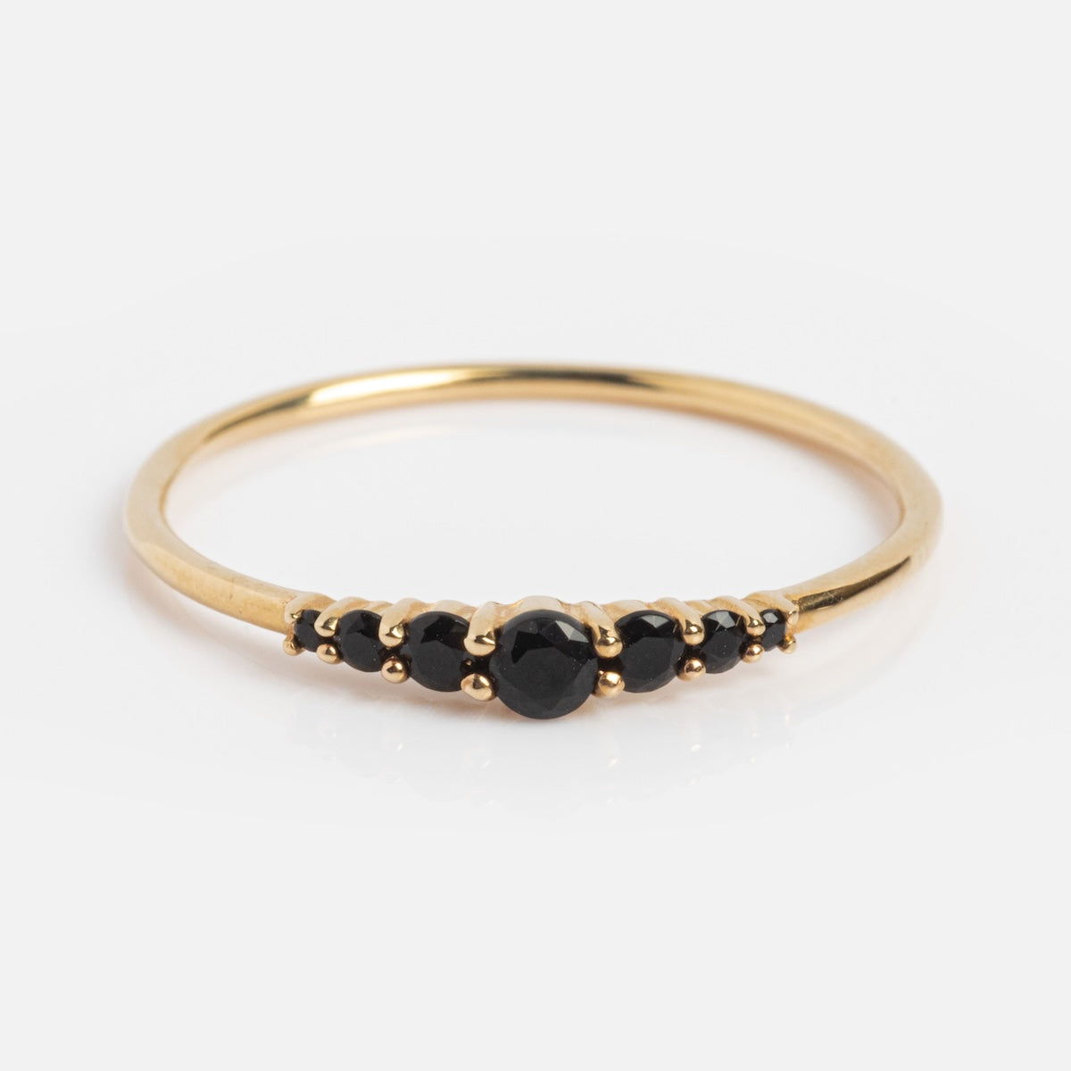 Solid Gold Black Agate Cascade Ring for Women – Elegant Stackable Dainty Jewelry Gift for Her, Perfect for Weddings, Parties & Everyday Wear