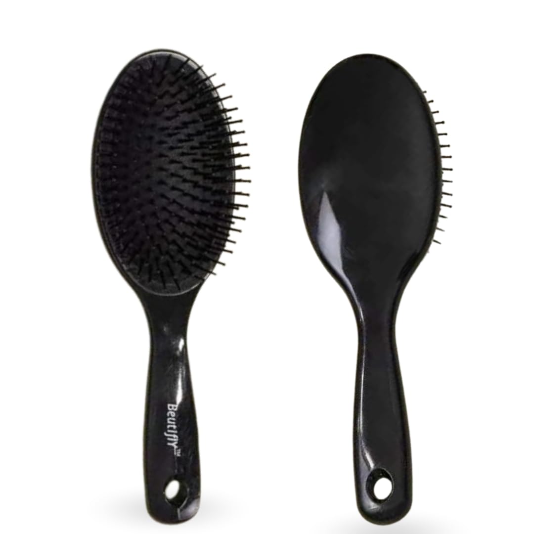 Beautyfly Paddle Hair Brush with Soft Bristles - Detangling Brush for All Hair Types (Men & Women) - Black | Perfect for Daily Styling, Salon Use & Travel