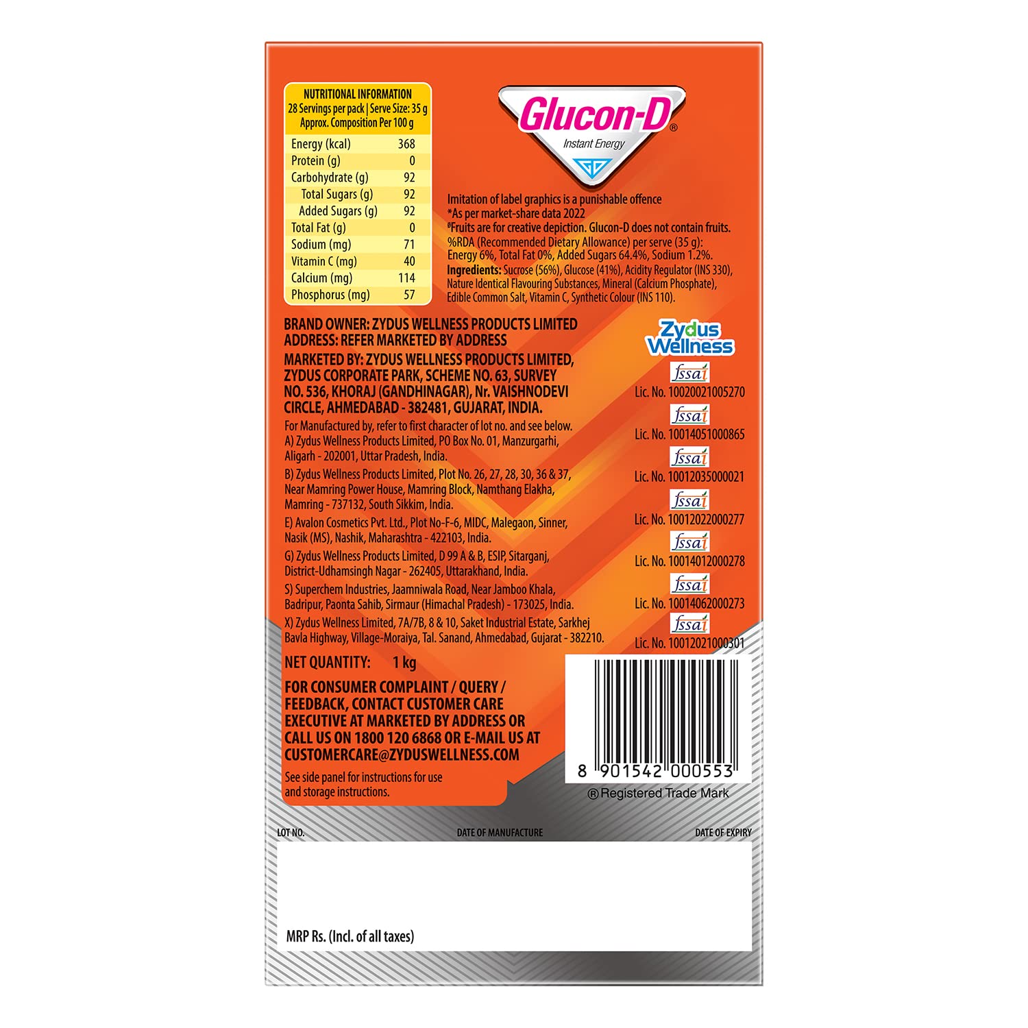 Glucon-D Tangy Orange Glucose Powder (1kg Refill) - Tasty Orange Flavored Instant Energy Drink with Vitamin C & Calcium | Boosts Immunity & Bone Health | Perfect for Sports, Workouts & Daily Energy Boost