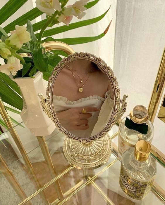 Silver Round Hand Mirror with Stand for Women & Girls | Portable Makeup Mirror for Vanity, Travel & Dressing Room | Perfect for Home, Salon & Gift