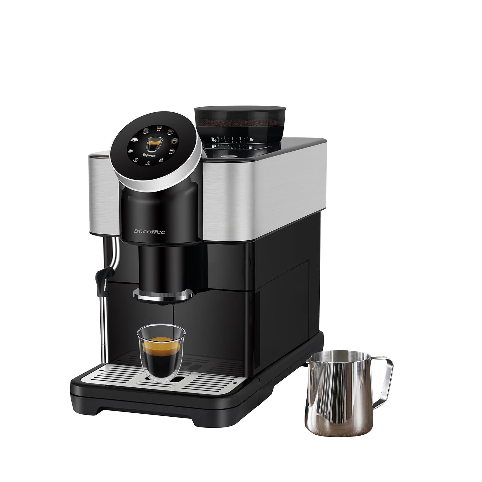 Dr.coffee H1 Fully Automatic Espresso Maker - Bean to Cup Coffee Machine with Steam Wand, 6 Customized Beverages, Home & Office Espresso Machine in Piano Black - Perfect for Coffee Lovers, Entertaining Guests, and Daily Morning Brews