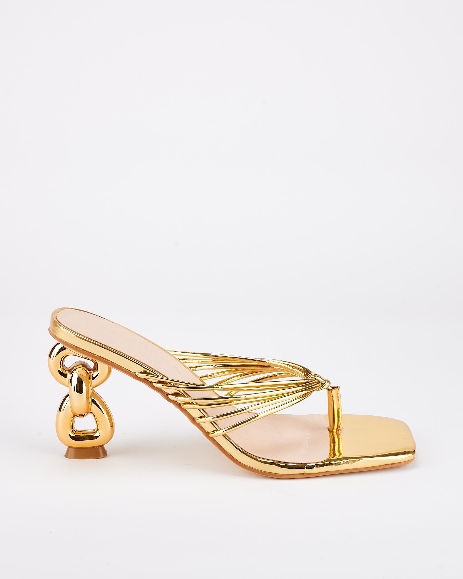 Gold Strand Heel Sandals for Women - Elegant Summer Beach Wedding Party Shoes | Perfect for Outdoor Events, Vacations & Date Nights