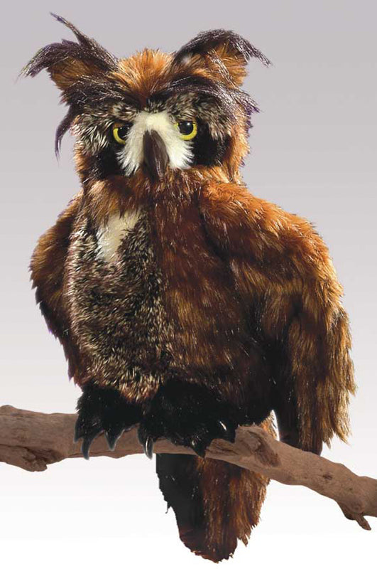 Folkmanis Great Horned Owl Hand Puppet with Blinking Eyes & Movable Head - Perfect for Storytelling, Education & Interactive Play