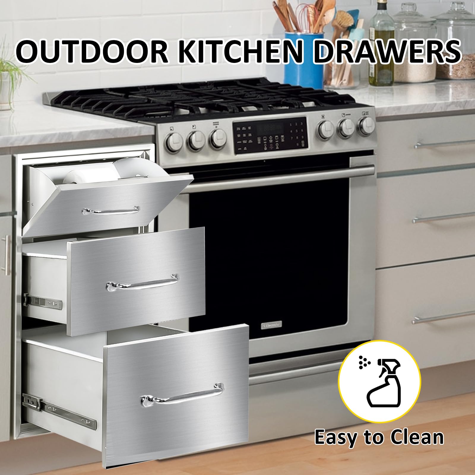Stainless Steel Outdoor Kitchen Drawers with Paper Towel Holder - 17