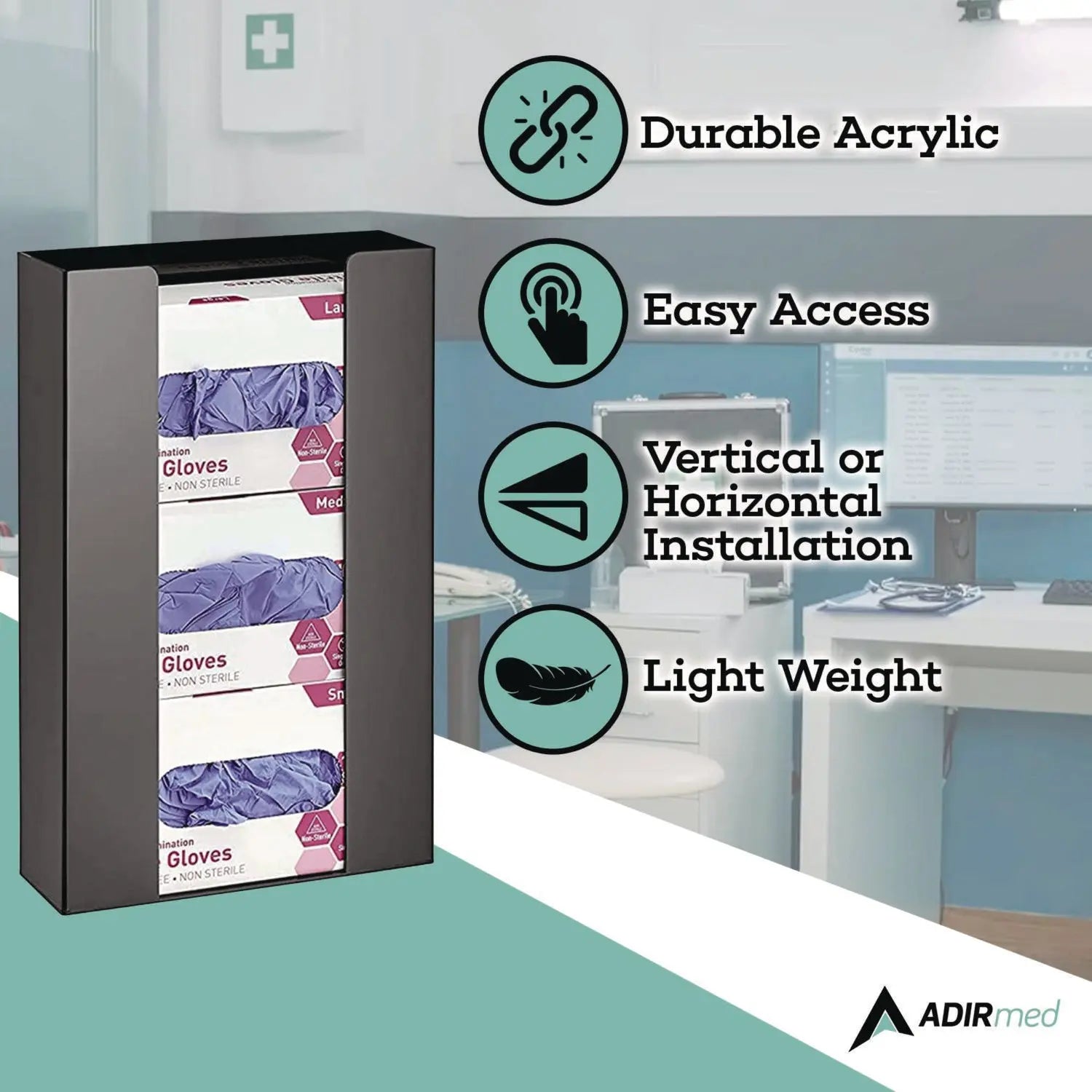 AdirMed Acrylic Glove Dispenser - Triple Box Capacity (10.2