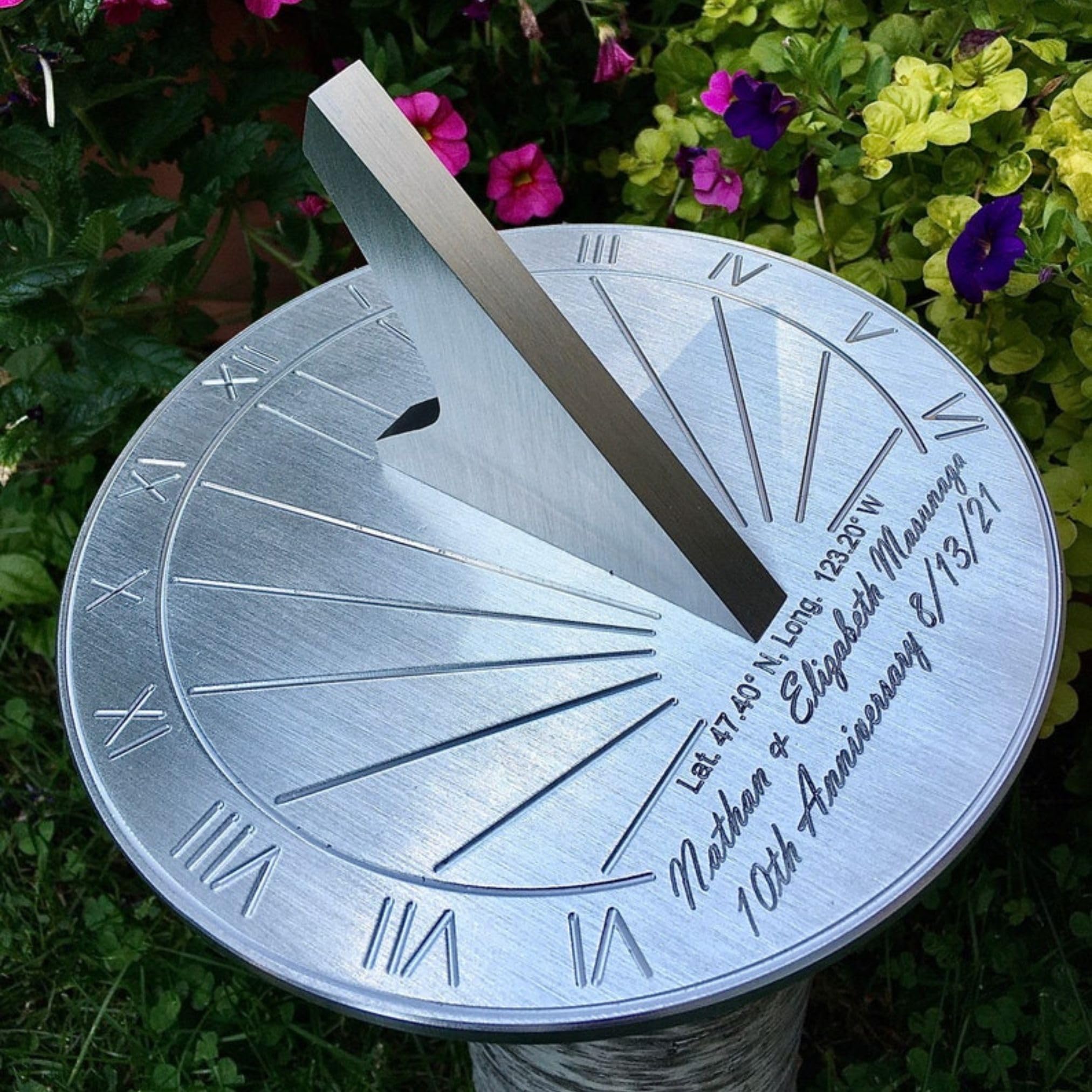 Custom Engraved Sundial - 10 Year Anniversary Gift for Couples, Him & Her | Personalized Tin Anniversary Keepsake | Perfect for Garden, Patio & Outdoor Decor