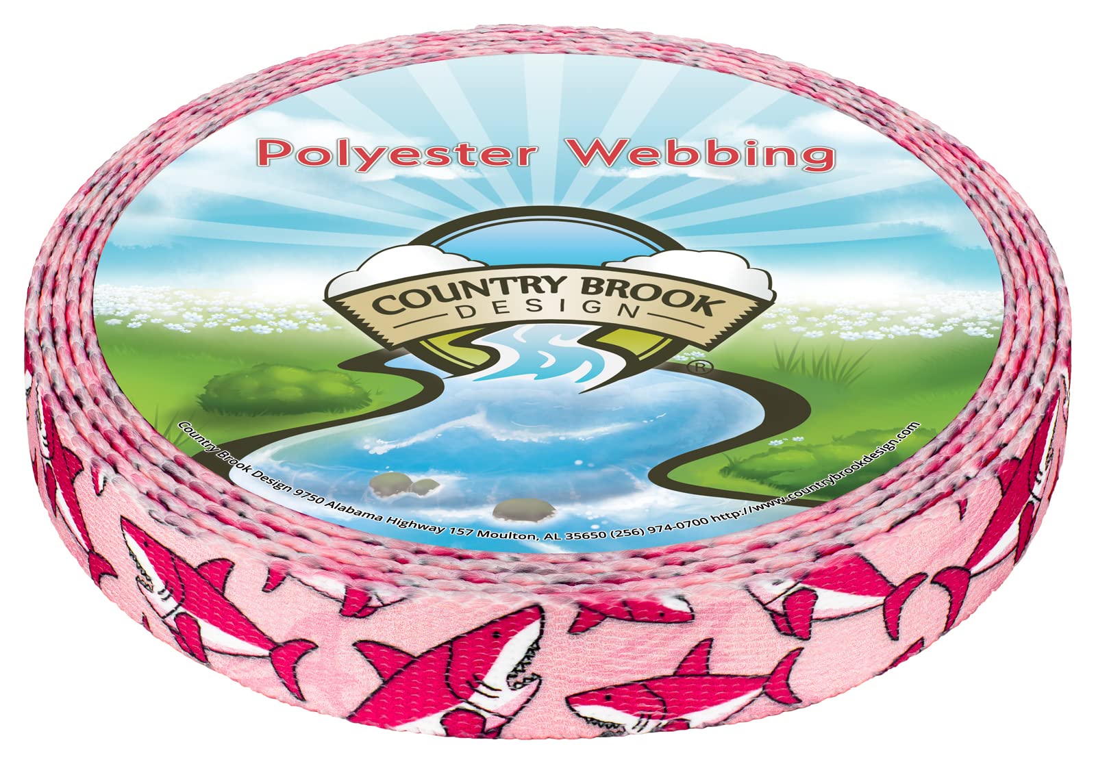 Country Brook Design - Pink Sharks Polyester Webbing Dog Collar, Leash & Pet Accessories - Durable Nylon Material for Small & Medium Dogs - Perfect for Walks, Training & Outdoor Adventures