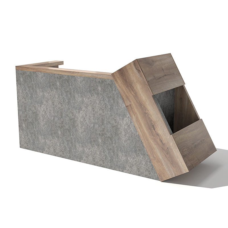QUADE 2.0M Left Panel Reception Desk in Warm Oak & Concrete Color - Modern Office Furniture for Hotel Lobby, Corporate Reception, and Clinic Waiting Area