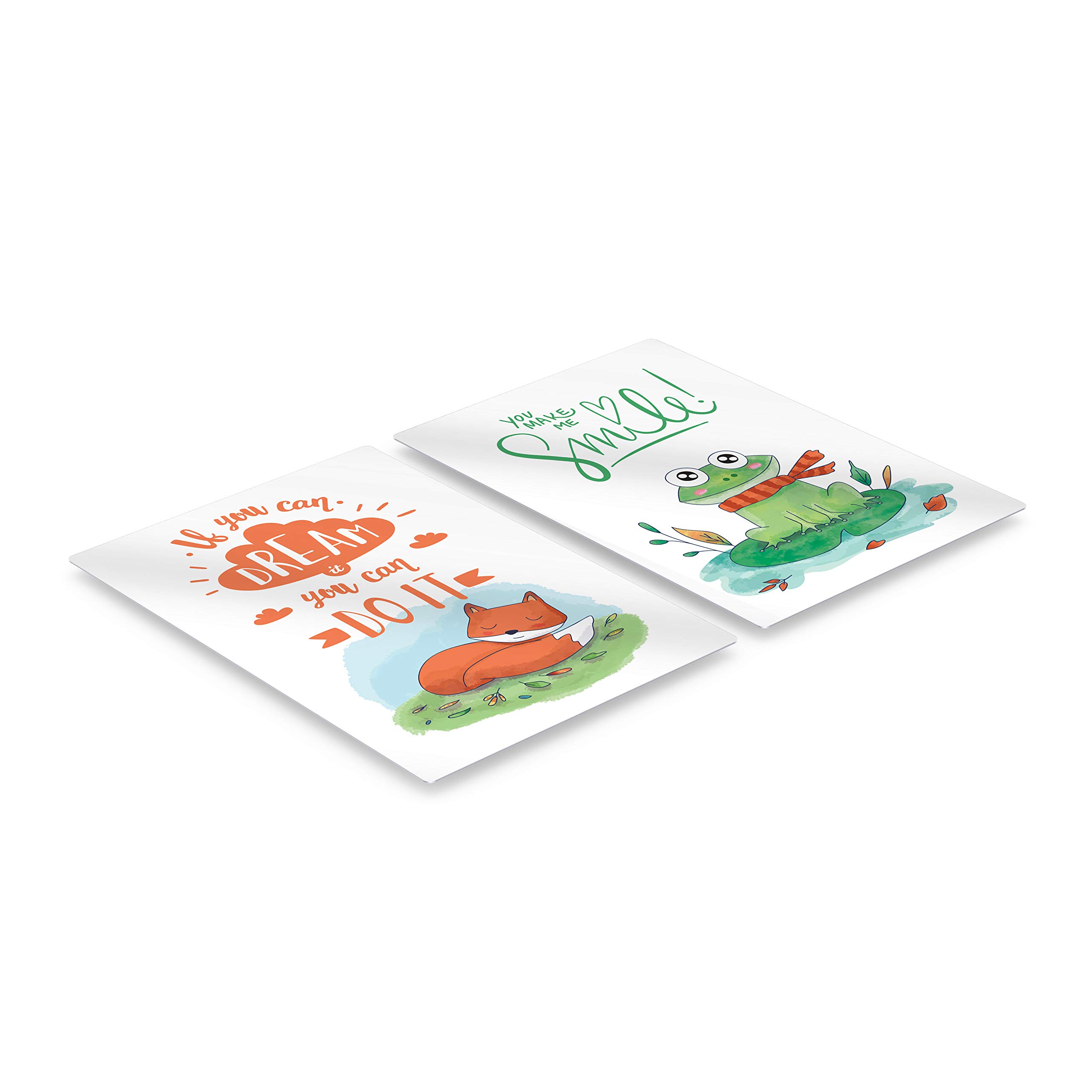 Cute Fox & Frog Motivational Wall Art - 2 Panel Metal Print Set for Nursery, Baby Girl & Boy Room Decor - Handmade in USA (40x30in x2) - Perfect for Kids Bedroom, Playroom & Nursery Wall Decor