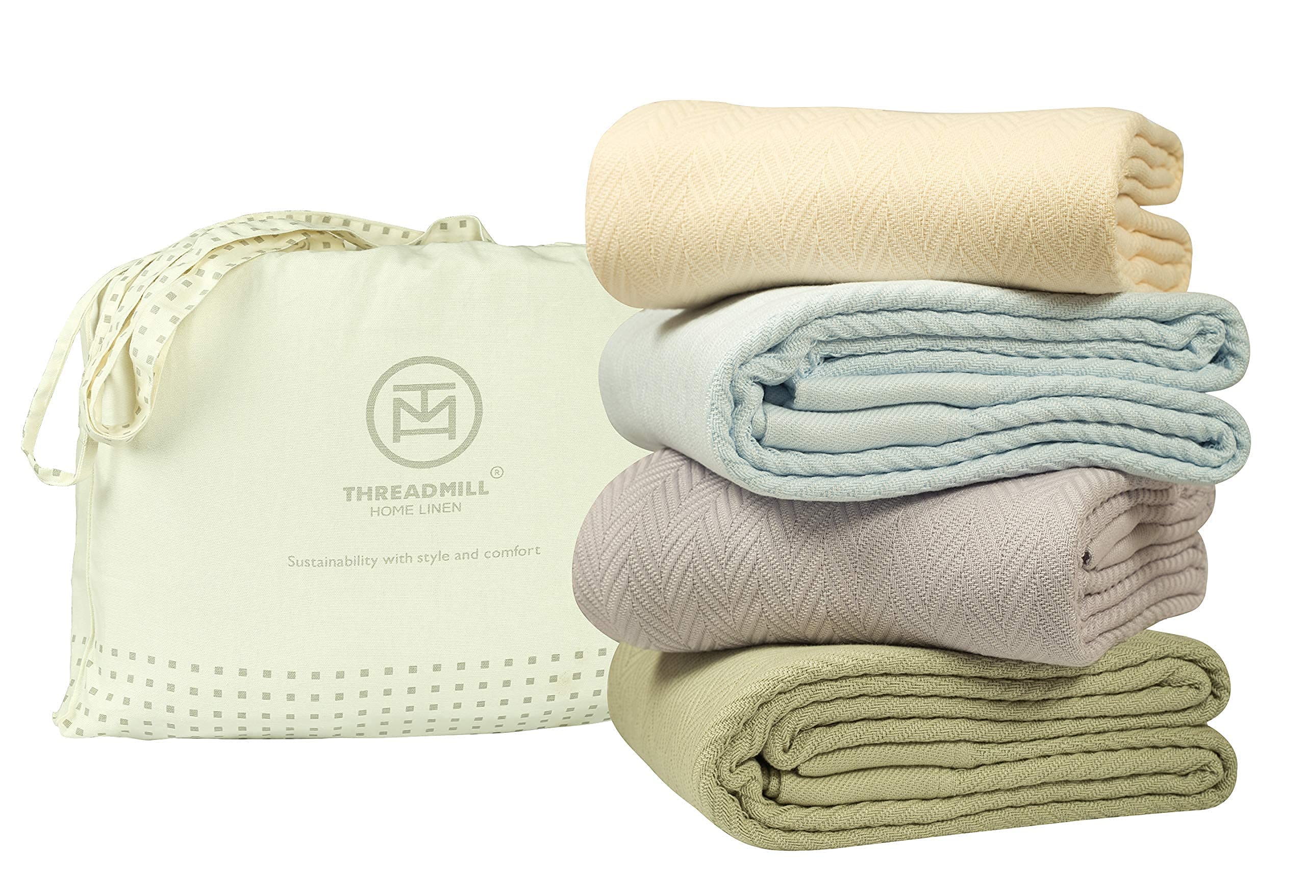 Luxury 100% Cotton Twin Size Blanket - All-Season Soft & Cozy Herringbone Thermal Blanket for Bed (350GSM, 68x92 inches, Scottish Grey) | Perfect for Fall, Winter & Year-Round Comfort | Ideal for Home, Dorm, Guest Room & Cozy Nights