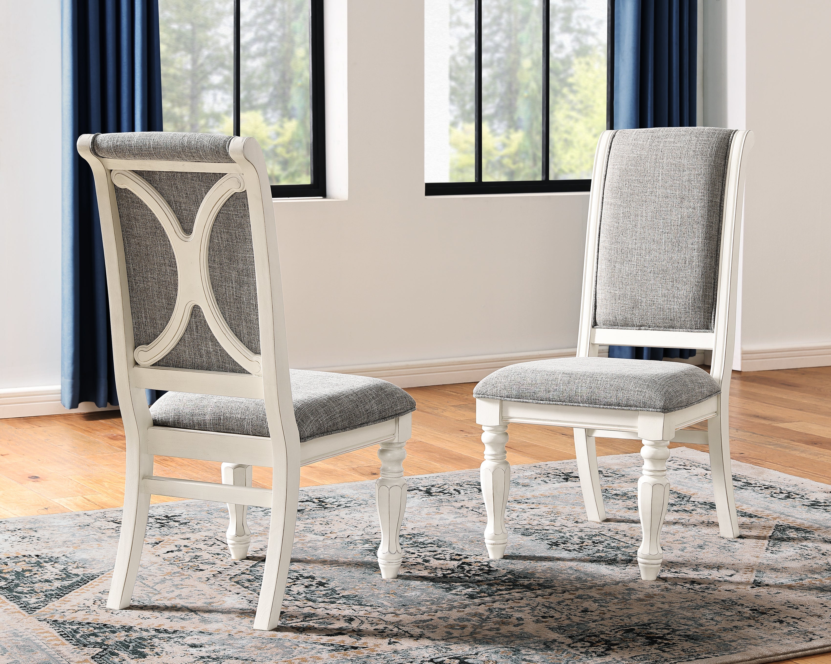 Roundhill Furniture Belleza Solid Wood Upholstered Dining Chairs, Antique White, Set of 2 - Elegant Dining Room Seating for Home & Restaurant Use