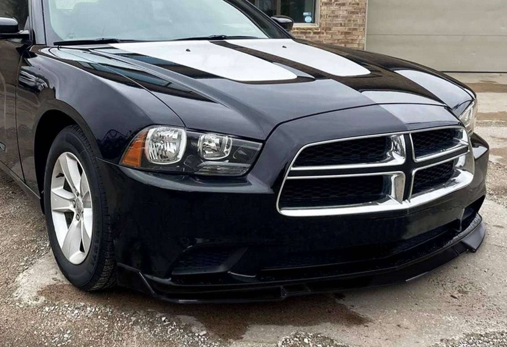 2011-2014 Dodge Charger Front Bumper Lip Spoiler (Excludes SRT8 Models) - Glossy Black 3-Piece Set - Aggressive Styling & Improved Aerodynamics - Perfect for Car Enthusiasts & Street Racing