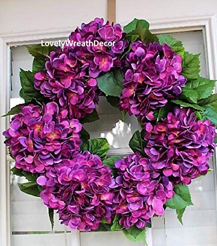 16 or 20 Inch Purple Hydrangea Wreath - Rustic Farmhouse Style for Front Door, Wedding, Spring, Easter, Summer, Mother's Day - Perfect for Home Decor, Housewarming Gifts & Outdoor Use