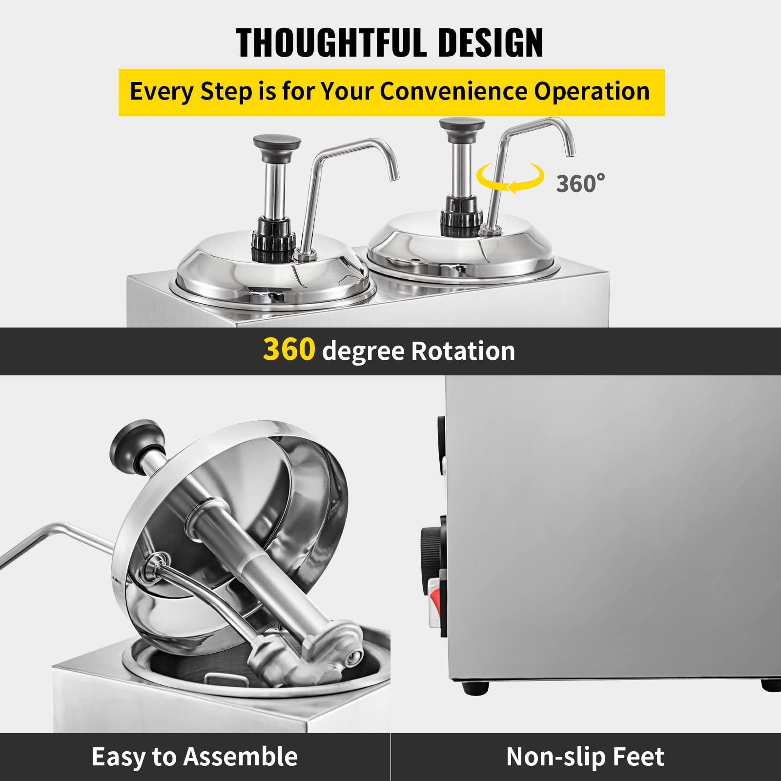 VBENLEM 5.28 Qt Commercial Cheese Dispenser with Pump - 1300W Hot Cheese Warmer & Fudge Warmer with Temperature Control - Perfect for Restaurants, Cafes, and Catering Services - Ideal for Melting Cheese, Chocolate, Caramel, and Fondue