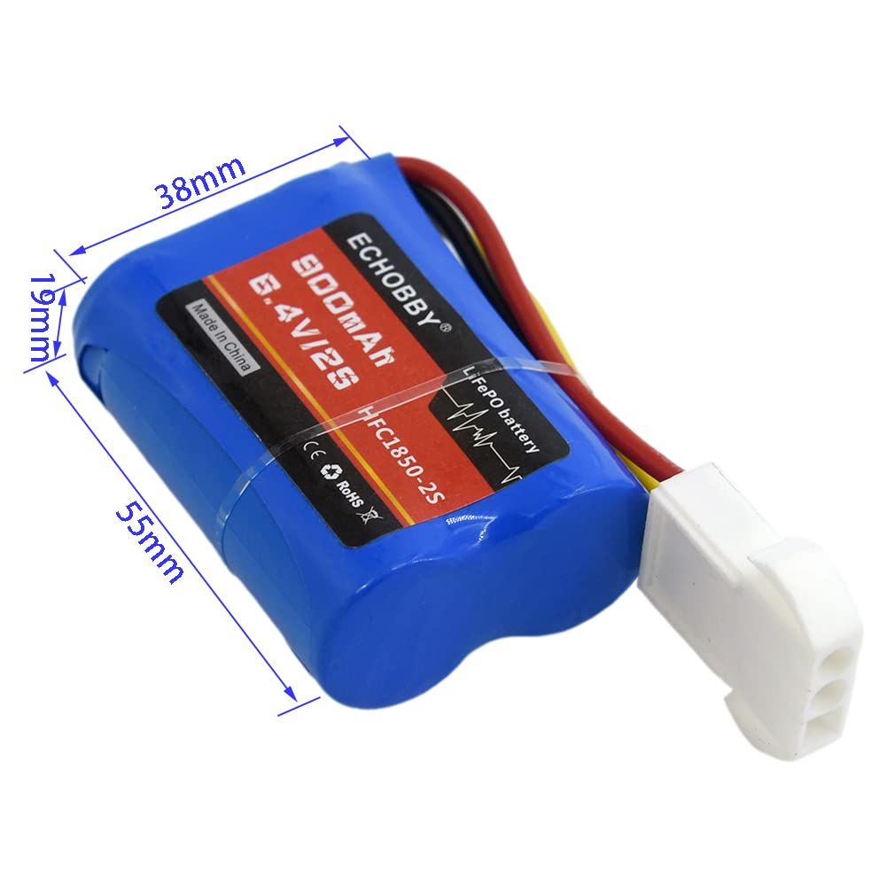 6.4V 2S 900mAh 18500 LiFePO4 Rechargeable Battery Pack with EL4.5-3P Female Plug for RC Cars, Racing Vehicles & Speed Boats - Perfect for High-Performance Remote Control Hobbies